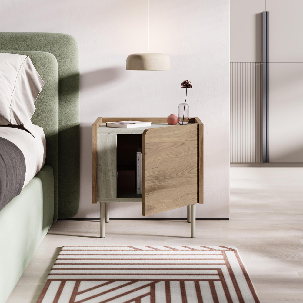 Decortie Norm Single Door Travertine Bedside Table Image 5