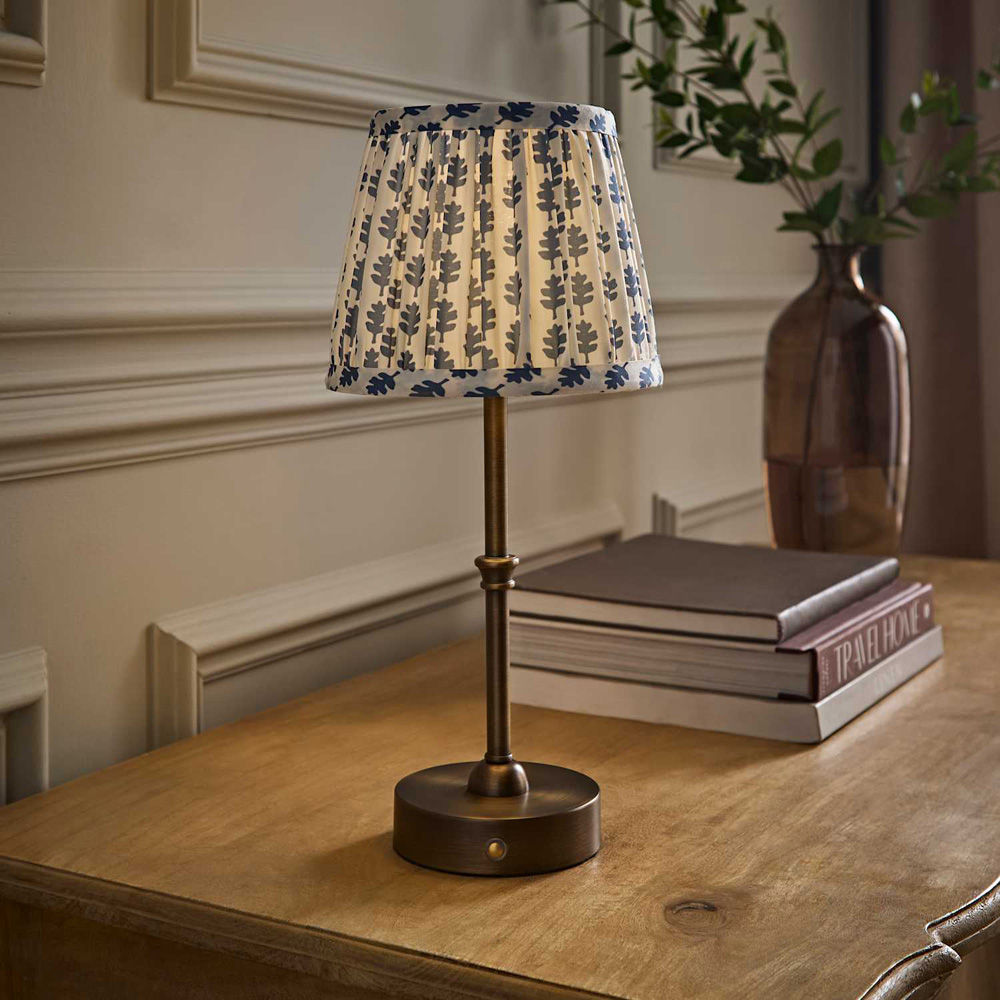ValueLights Lowe Blue Ditsy Floral Pleated Shade Brass Rechargeable Table Lamp with Bulb Image 6