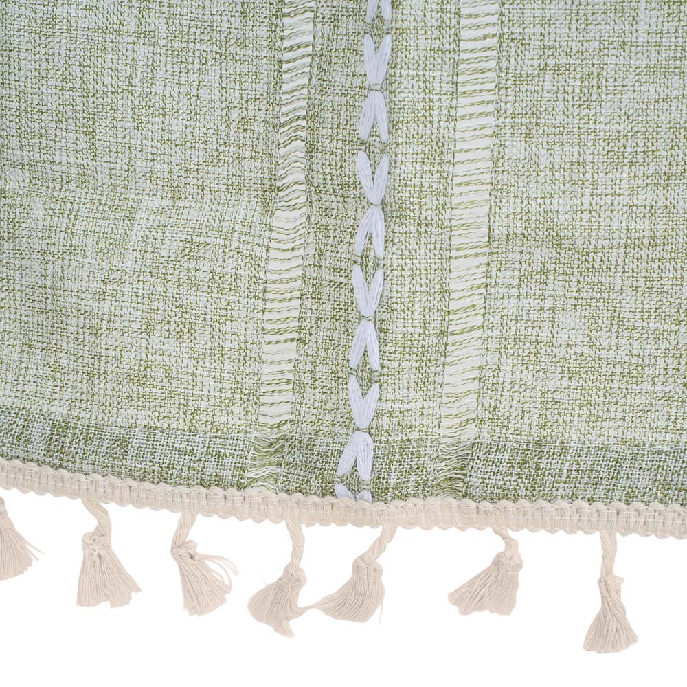 Living and Home Light Green Boho Tassel Faux Linen Curtain 132 x 260cm Image 4