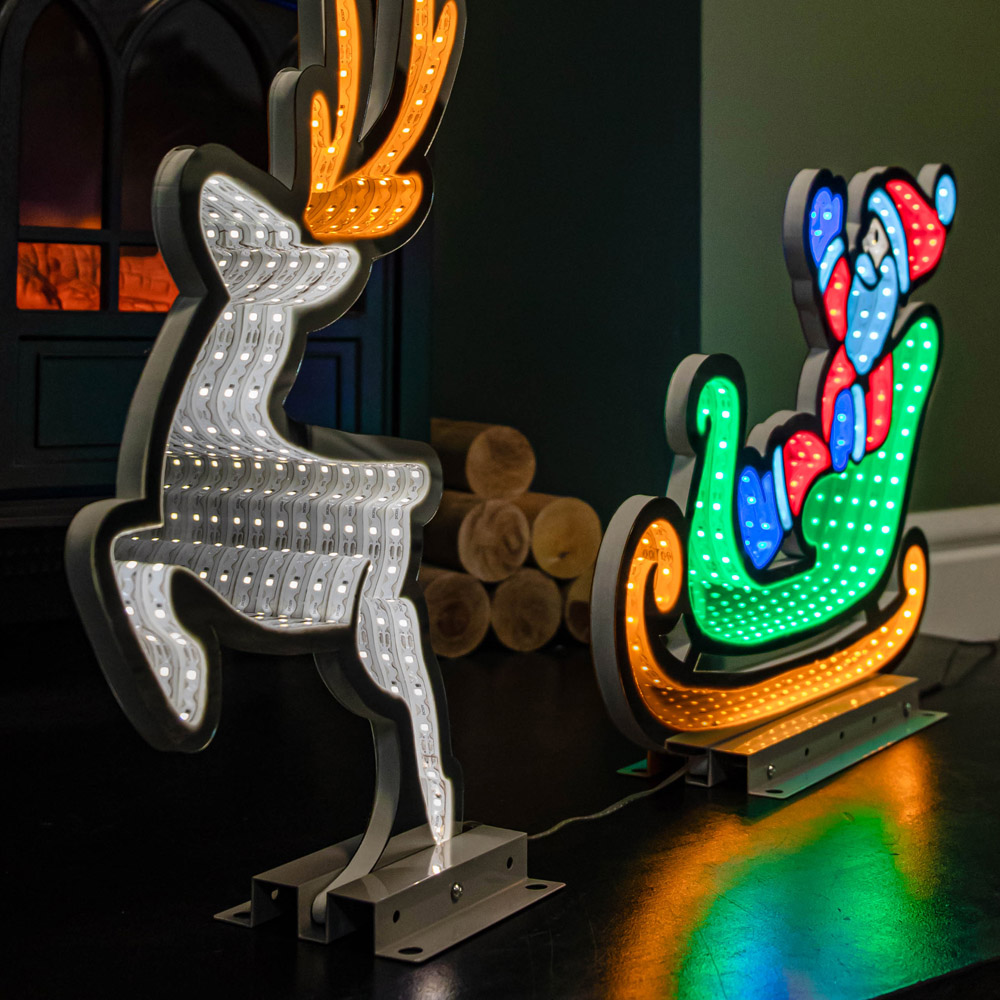 Samuel Alexander Multicolour Infinity LED Light Up Santa in Sleigh with Reindeer Image 4