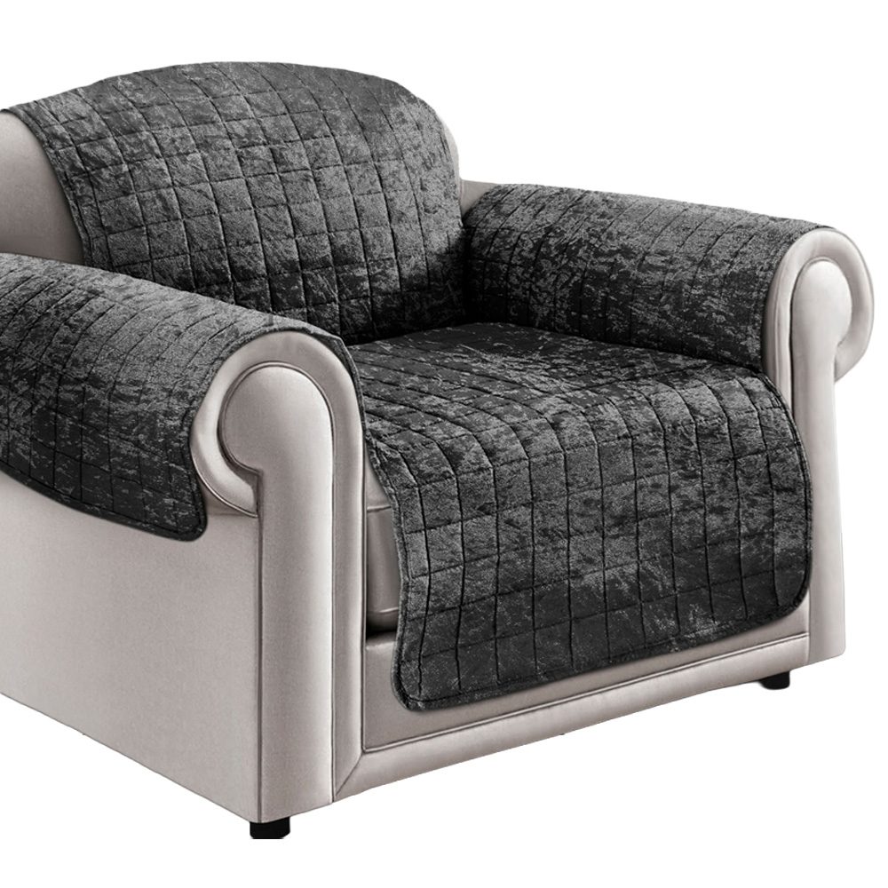 Homerepublic Charcoal Crushed Velvet Water-Repellent Sofa Chair Protector Image 1