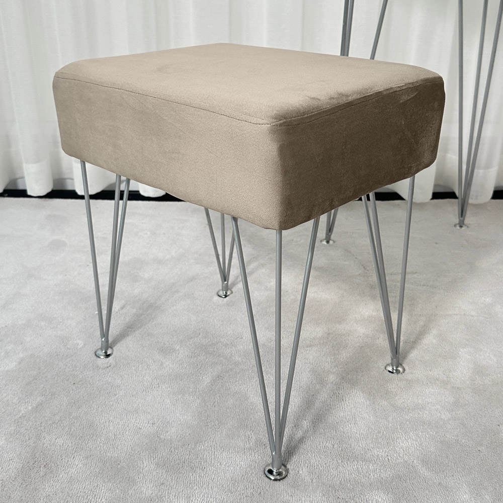 CARME Home Olivia Dove Grey Velvet Padded Stool Image 3