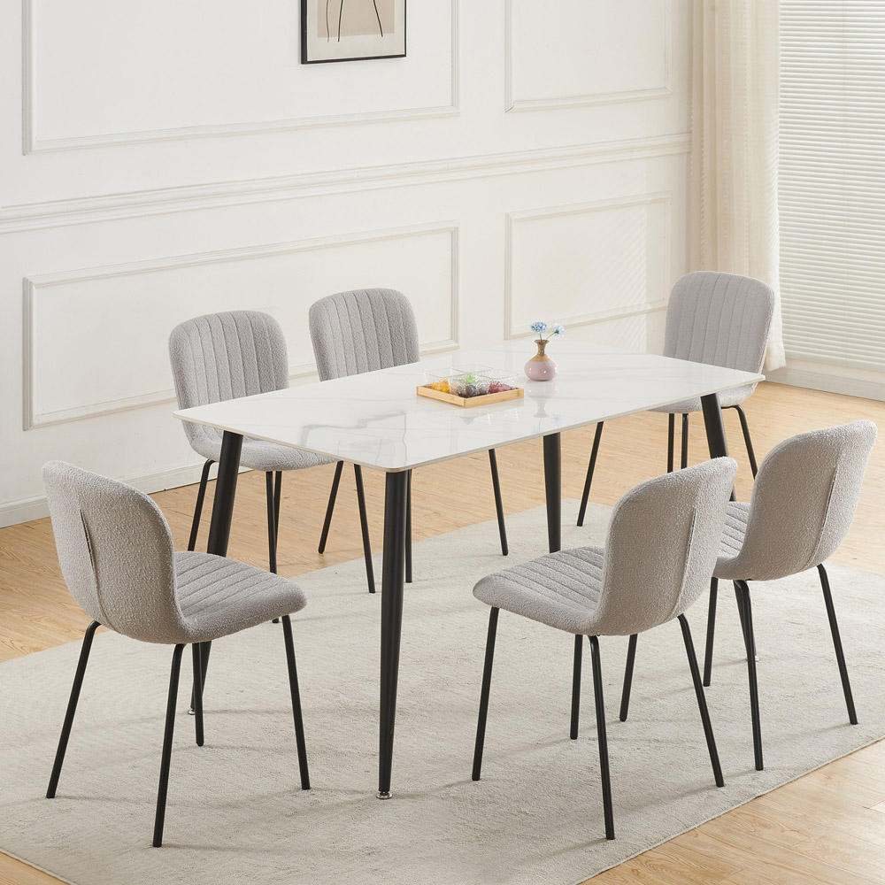 Bella Set of 6 Light Grey Teddy Faux Fur Stitched Design Dining Chairs Image 6