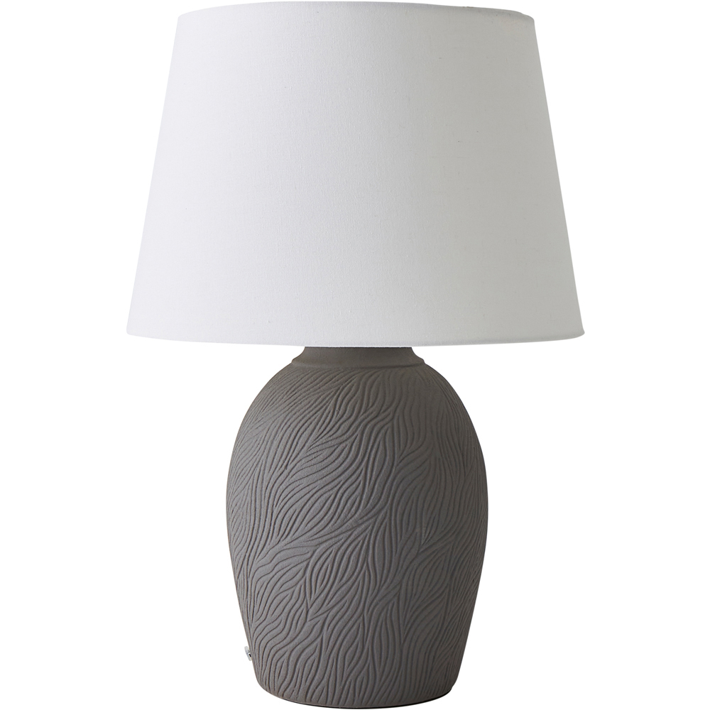 ValueLights Clint Grey Linen Tapered Shade Etched Hand Finished Ceramic LED Table Lamp Image 1
