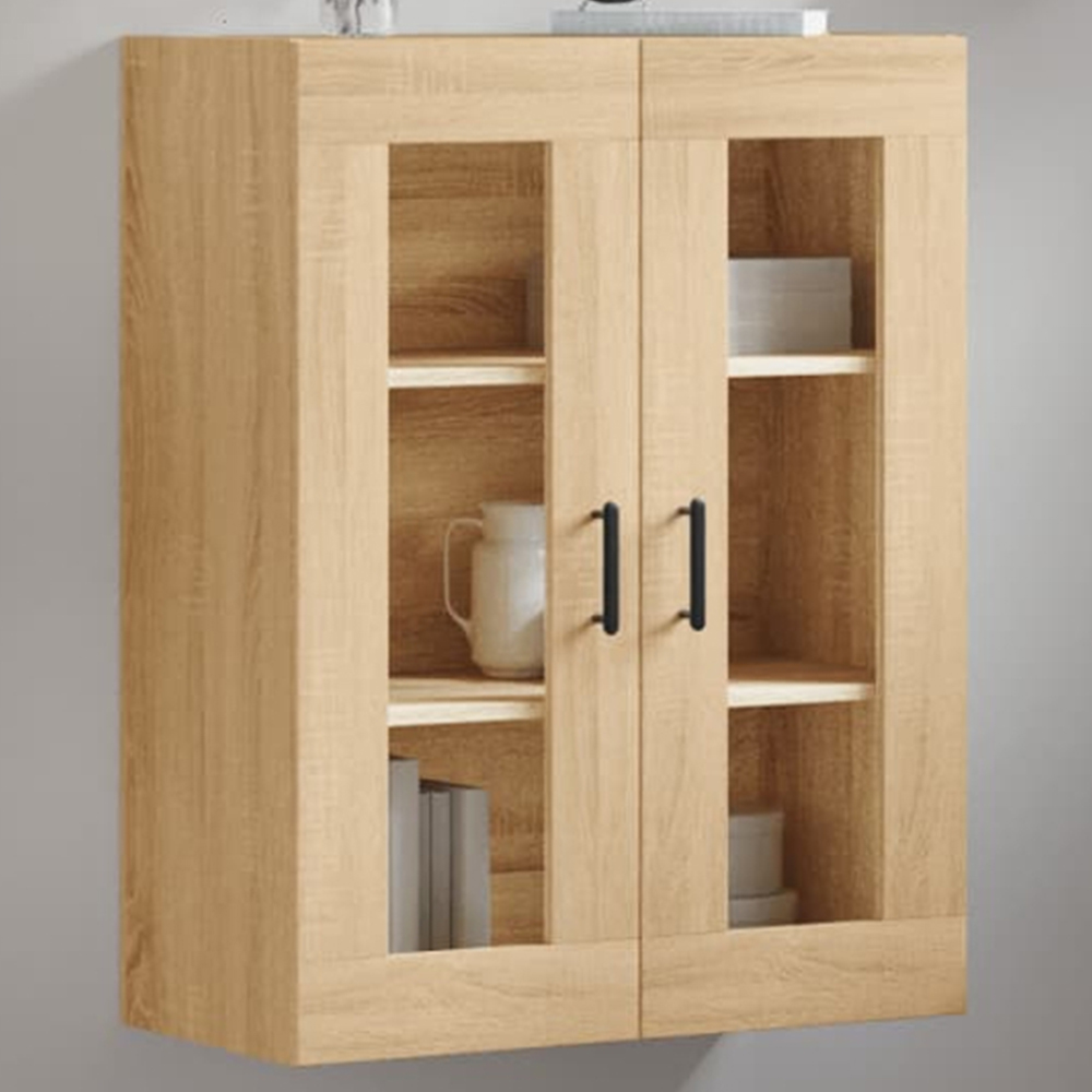 vidaXL 2 Glass Door Sonoma Oak Wall Mounted Cabinet Image 1
