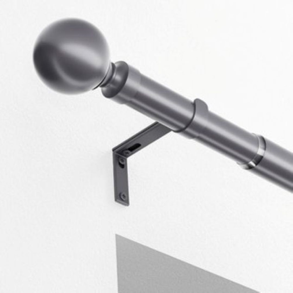 New Edge Blinds 120-210cm Extendable Charcoal Ball End Eyelet Metal Curtain Pole Set Image 2