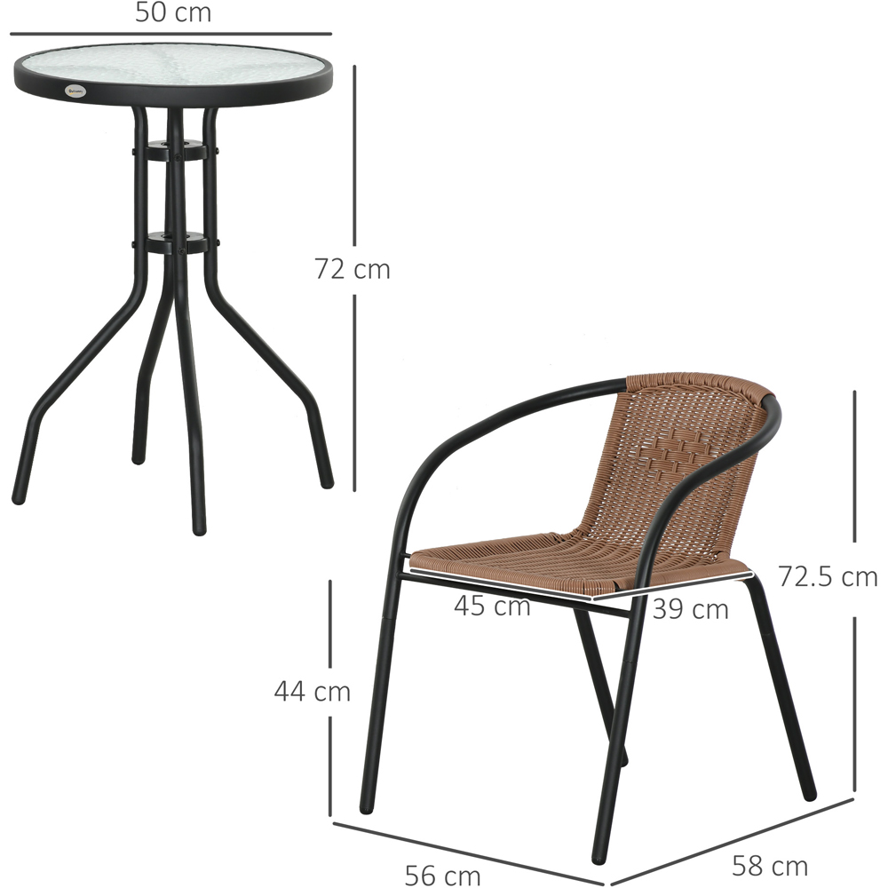 Outsunny 2 Seater Brown Rattan Stackable Garden Bistro Set Image 9