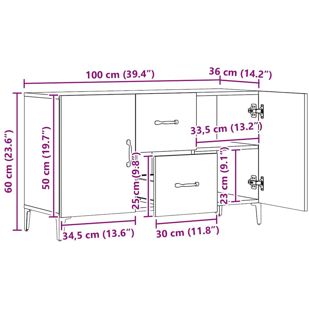 vidaXL 2 Door 2 Drawer Artisan Oak Sideboard Image 9