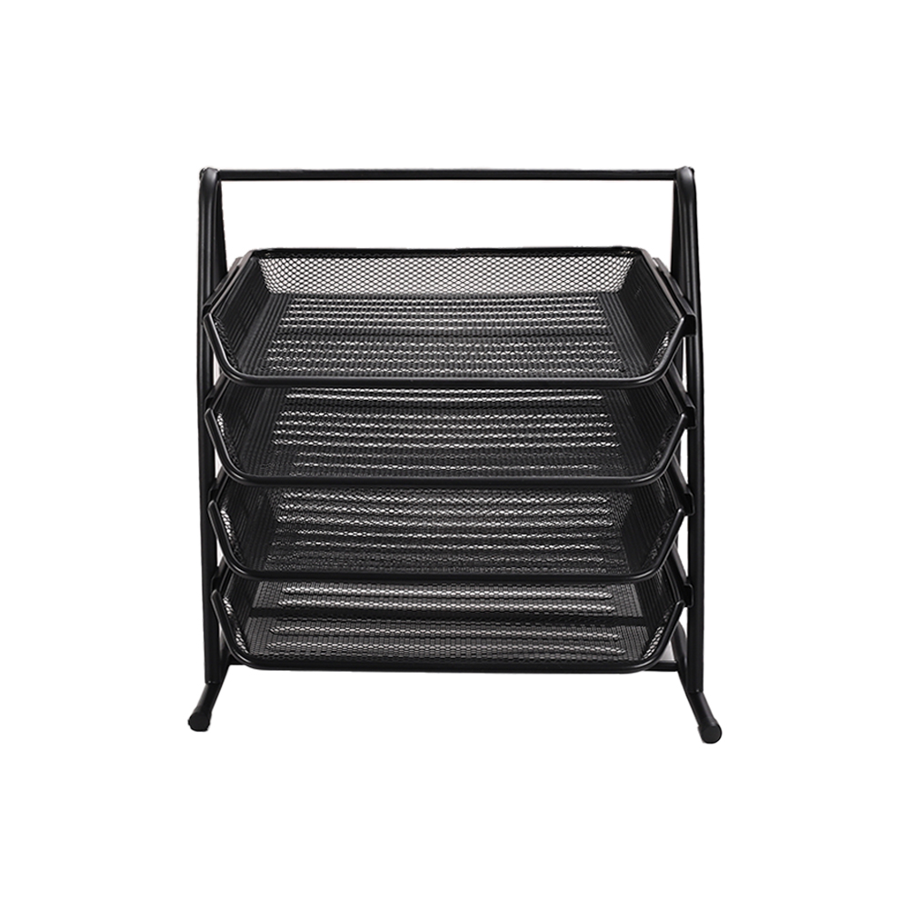 Living and Home 4 Tier Black Metal File Holder Tray Rack Image 1