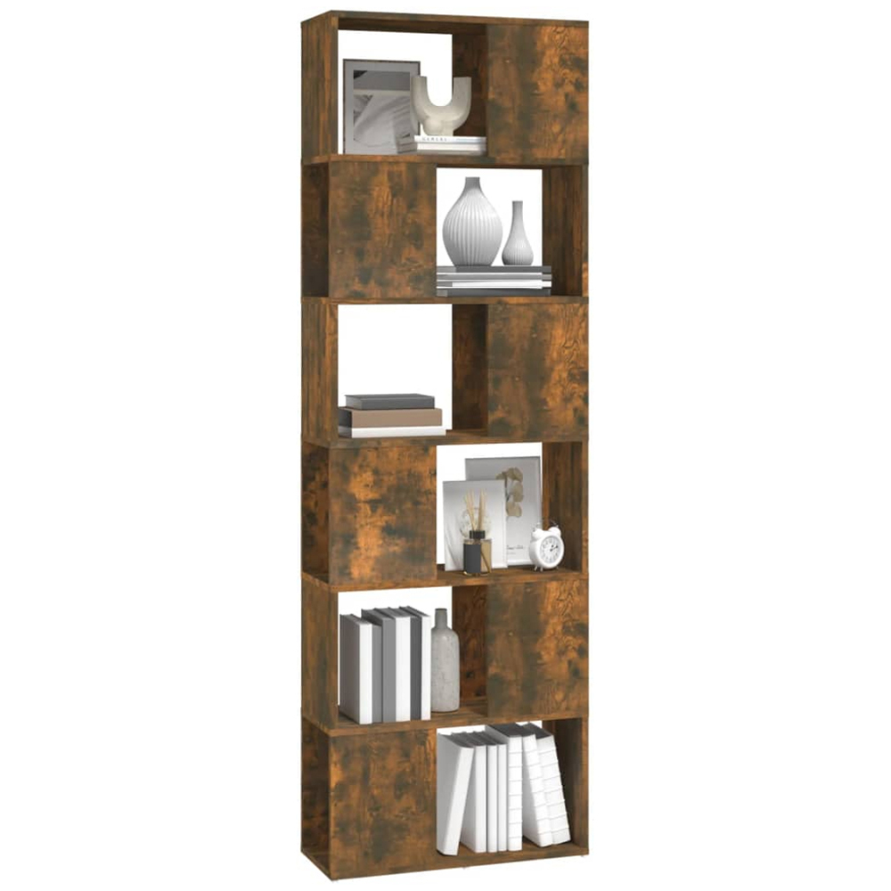 vidaXL 6 Shelf Smoked Oak Bookcase Image 4