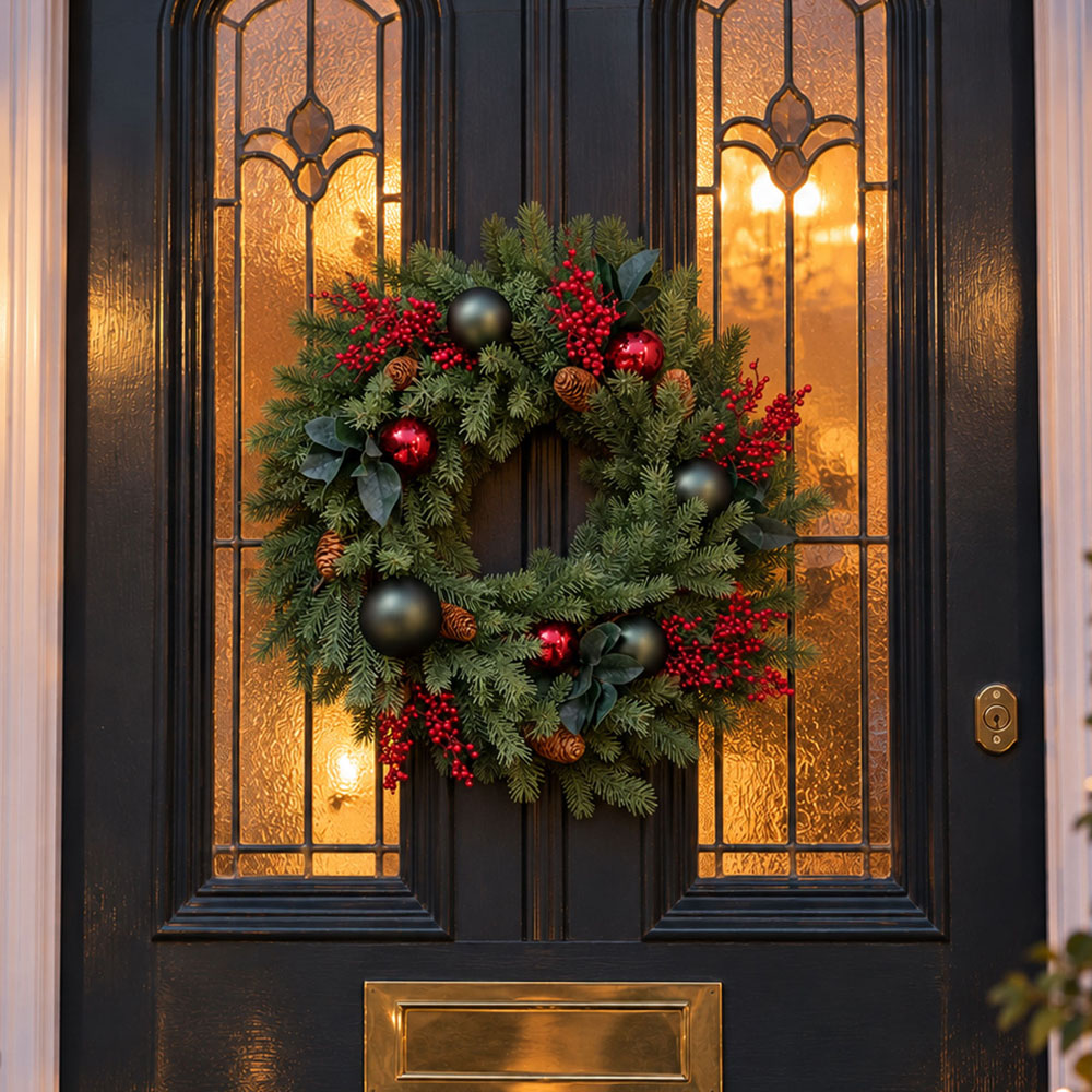 Neo Green Artificial Christmas Wreath with Berries and Pine Cones 50cm Image 2