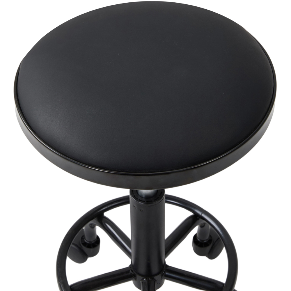 Living and Home Black PU Leather Height Adjustable Round Rolling Stool Image 2