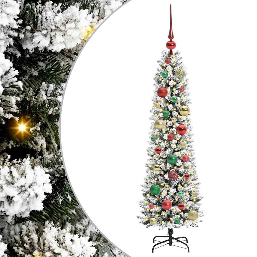 vidaXL Pre-Lit Warm White and Multicolour Baubles White Artificial Christmas Tree with Stand 4ft Image 2