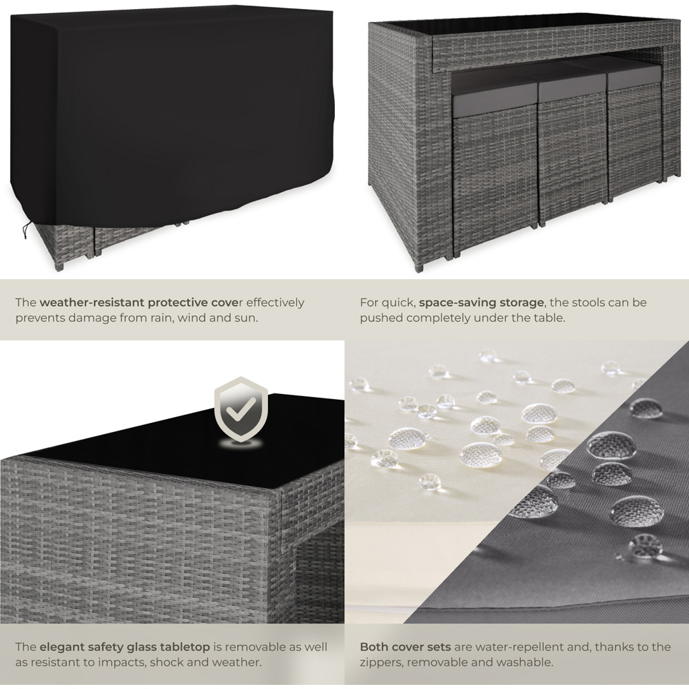 tectake Grey Black Garden 6 Seater Table and Chairs with Cover Image 5