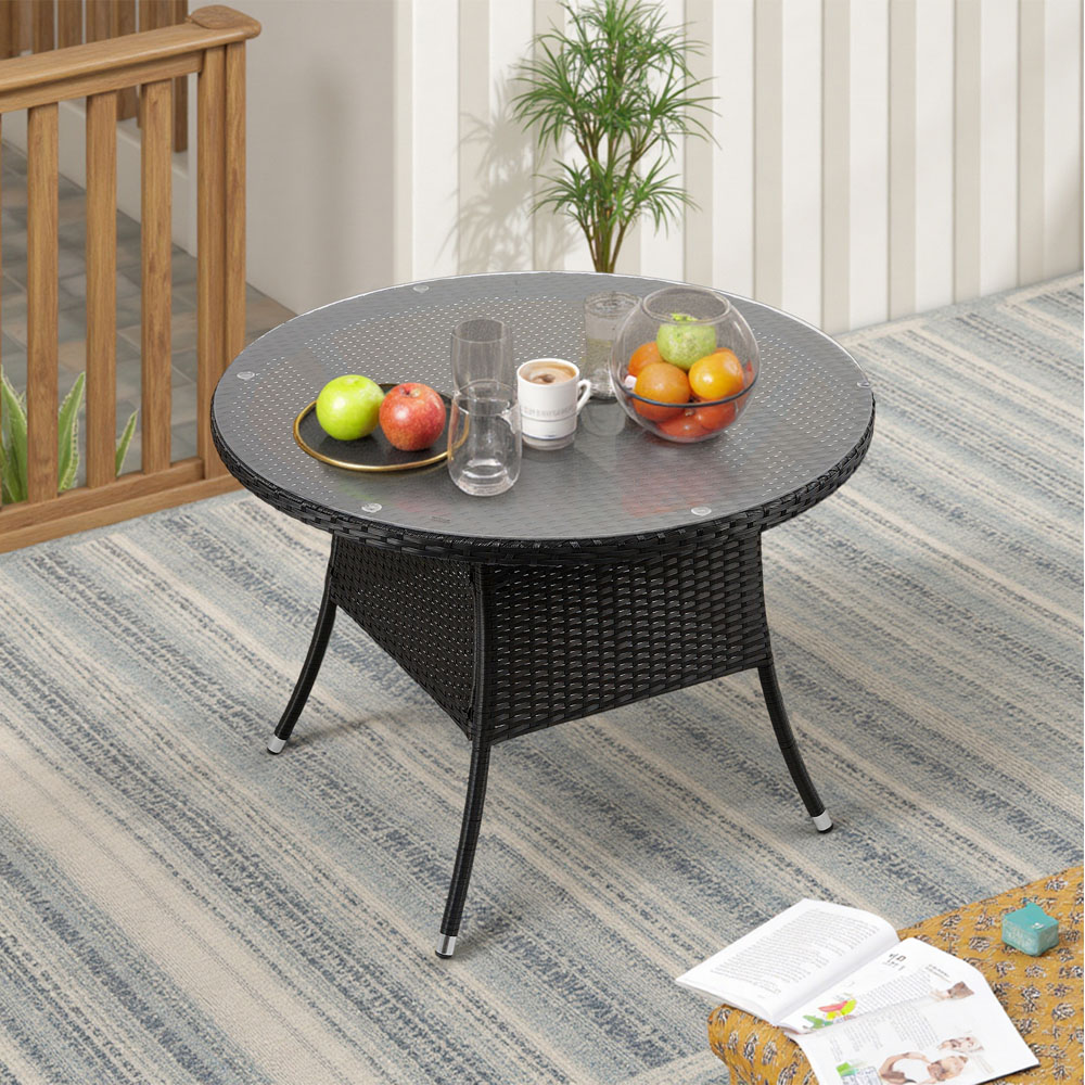 Living and Home Garden Rattan Round Table with Parasol Hole Image 8