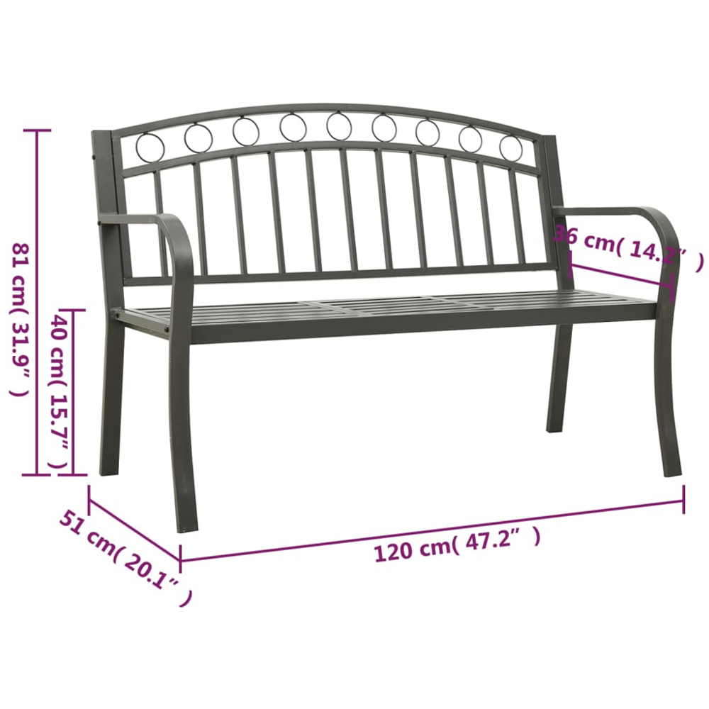 vidaXL 2 Seater Grey Steel Garden Bench with Table Image 7