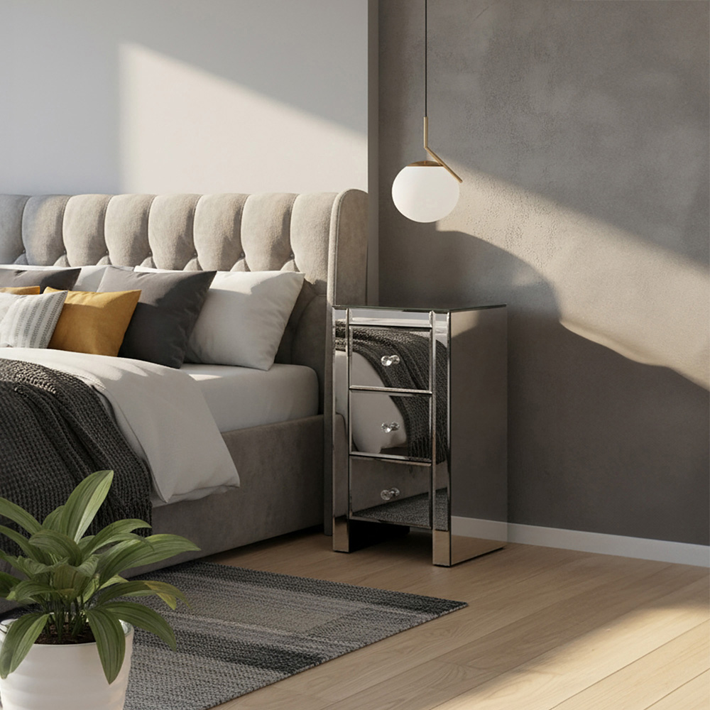 GFW 3 Drawer Clear Mirrored Slim Chest of Drawers Image 3