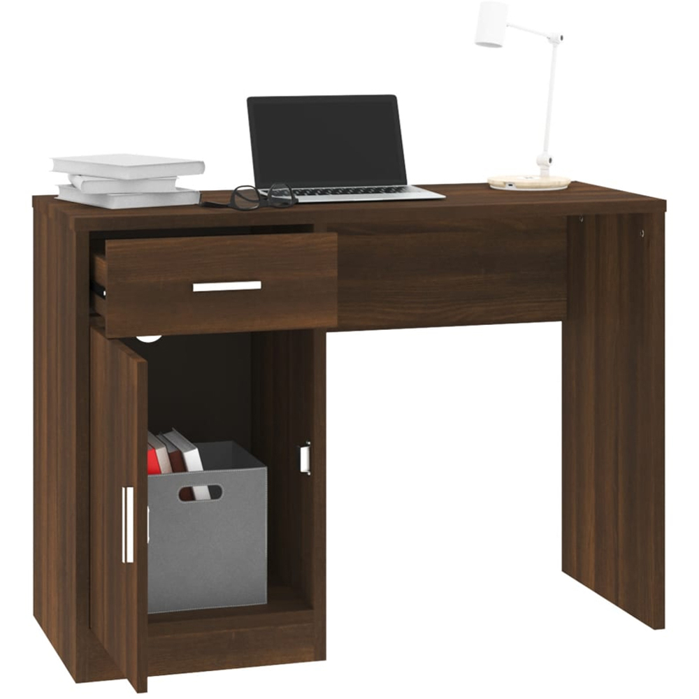 vidaXL Single Door Single Drawer Computer Desk Brown Image 4
