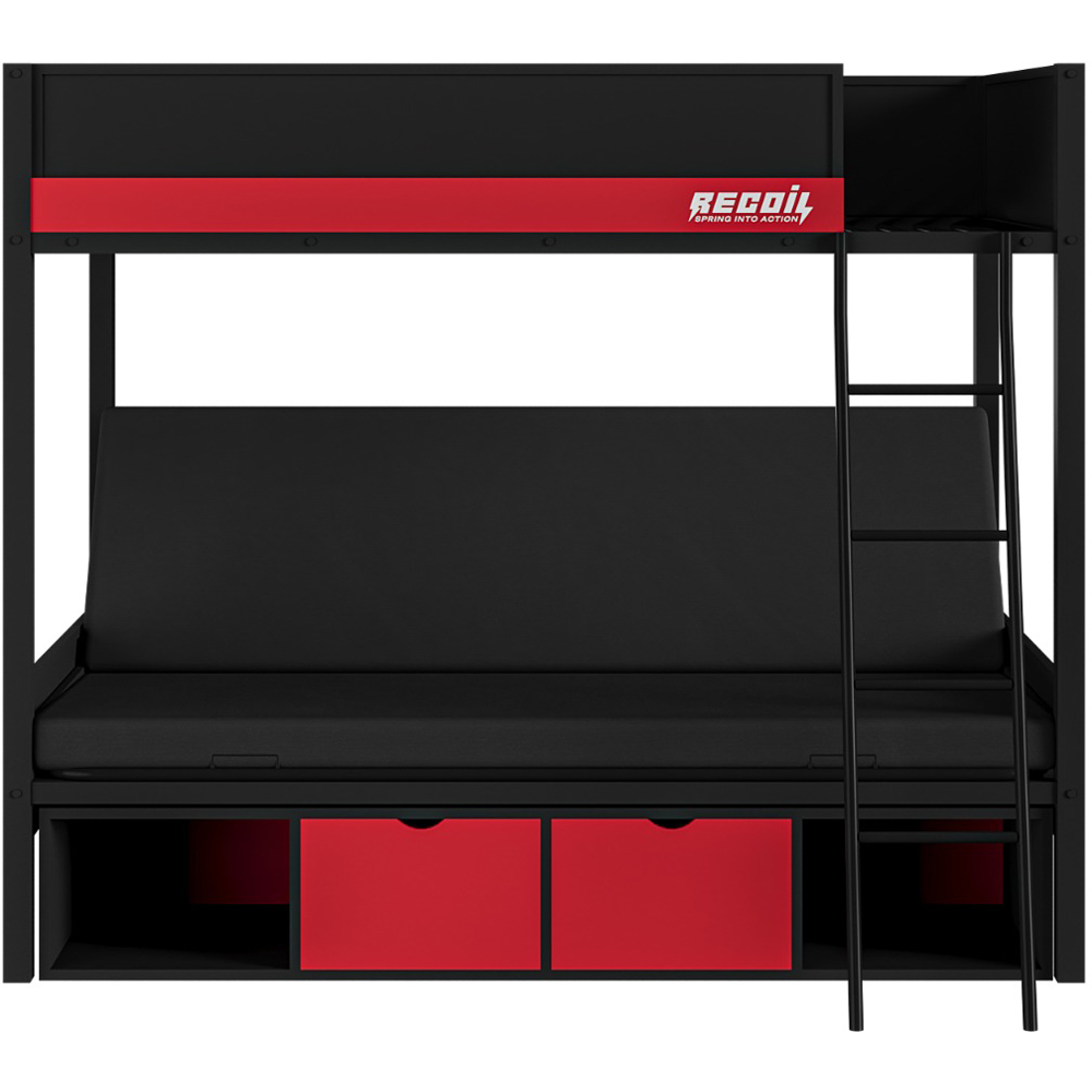 Flair Nova Black and Red Storage Gaming Metal Bunk Bed with Futon Image 3