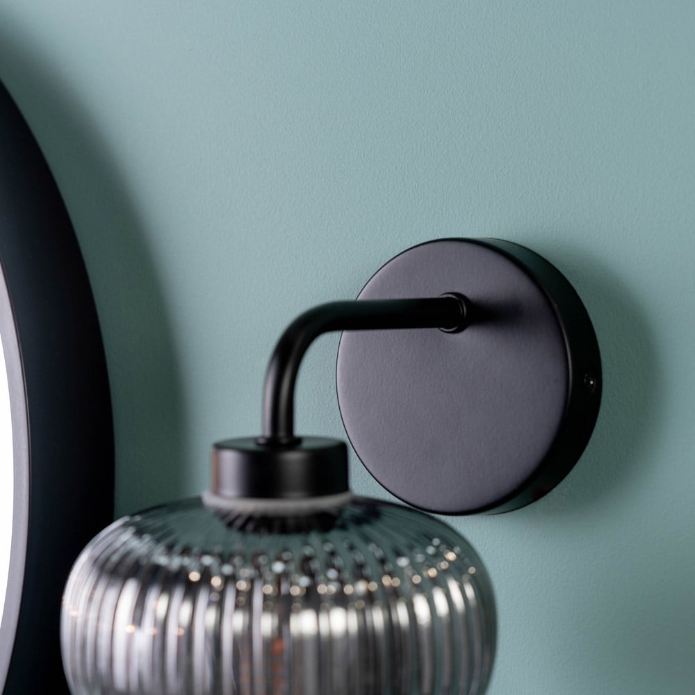 ValueLights Amaia Matt Black Smoked Ribbed Glass LED Wall Light Image 4