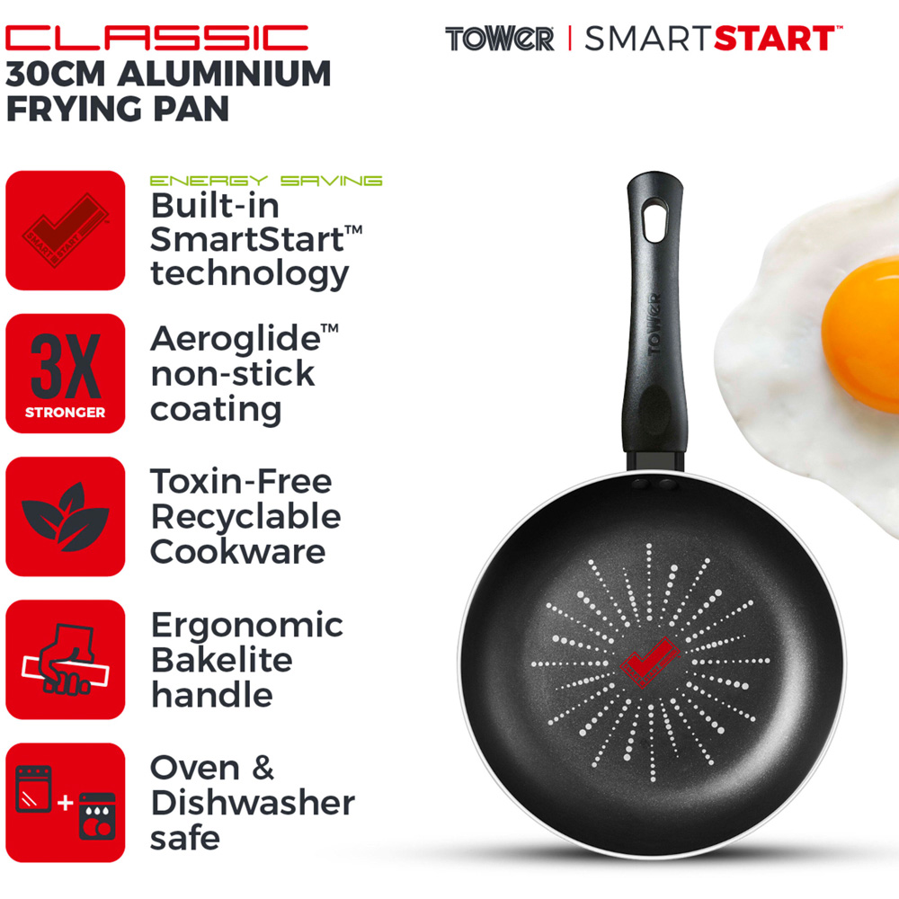 Tower Smart Start 30cm Black Aluminium Non-Stick Classic Frying Pan Image 2