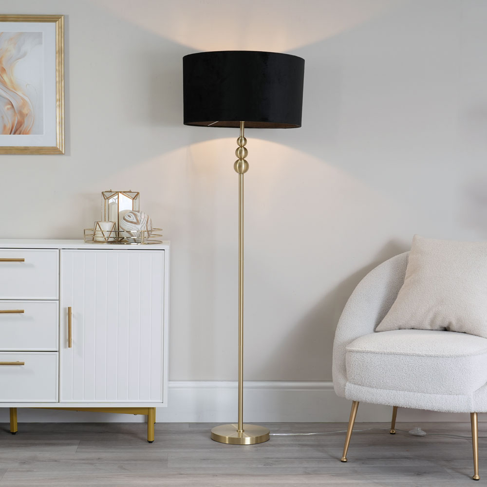 ValueLights Marissa Black Velvet Shade Gold Ball LED Floor Lamp Image 2