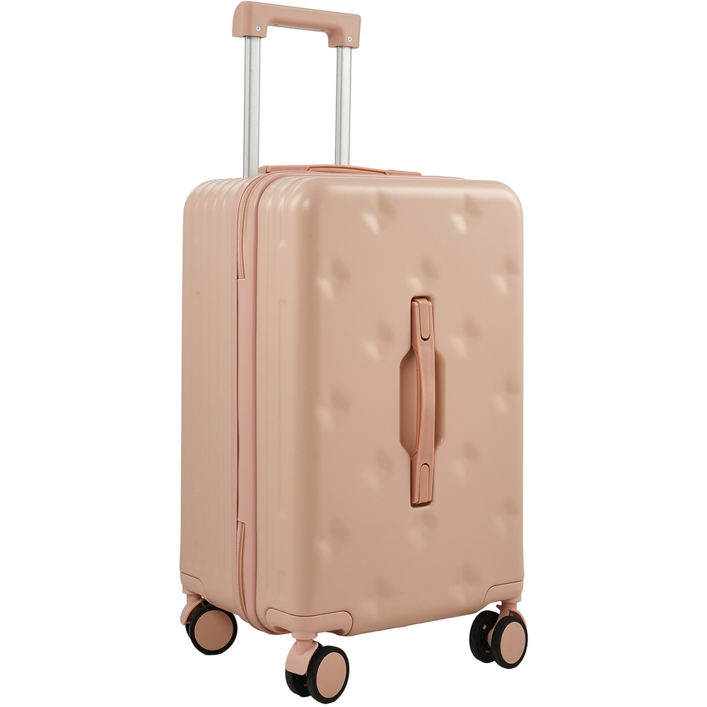 H&O Direct Pink ABS Hard Shell Suitcase with Cup Holder USB Port and Stickers 20 inch Image 1