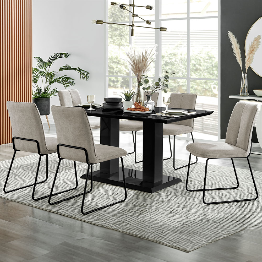 Furniturebox Molini Harley 6 Seater Dining Set Black Gloss and Taupe Image 1