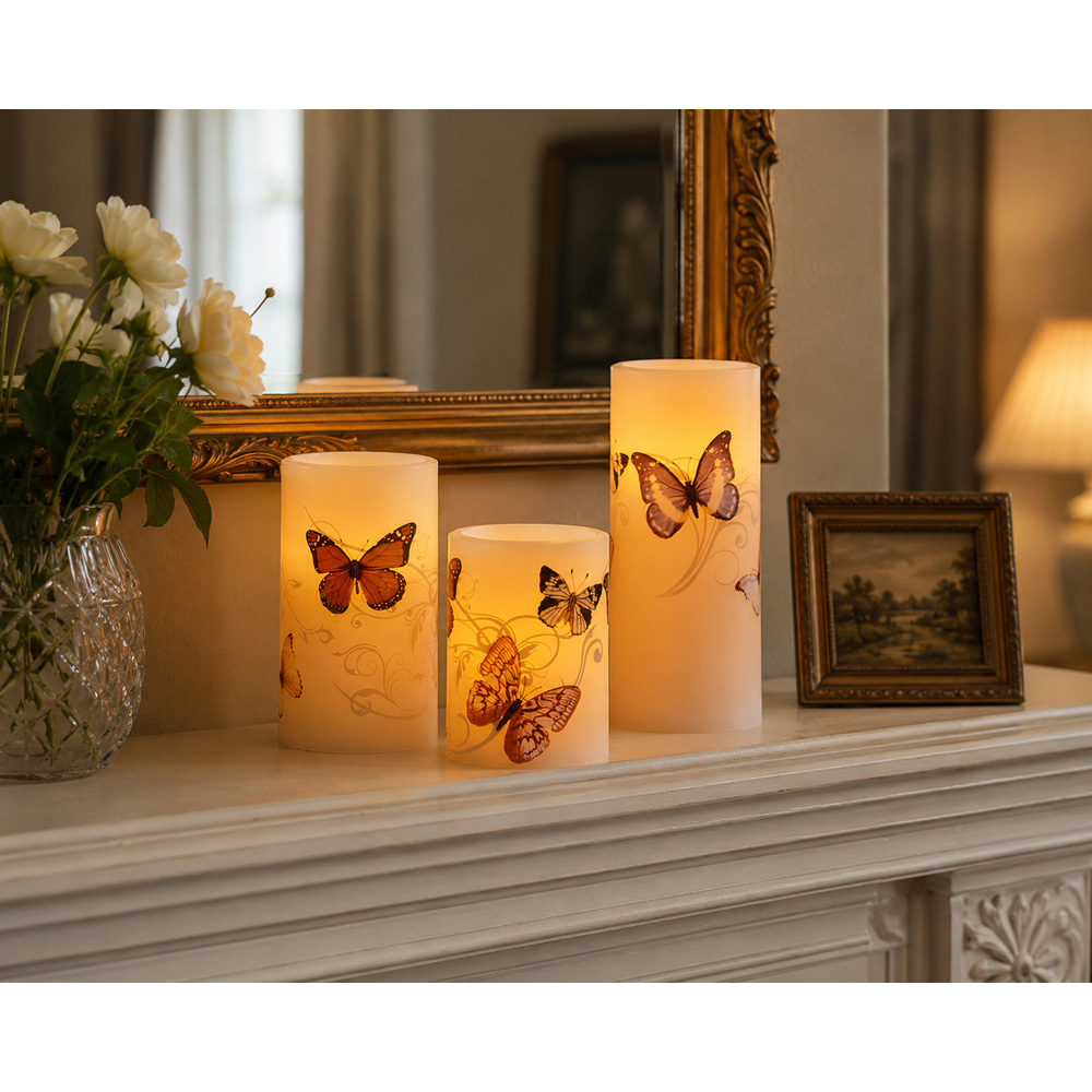 Avilo Butterfly Design Flameless LED Wax Candle 3 Piece Image 4