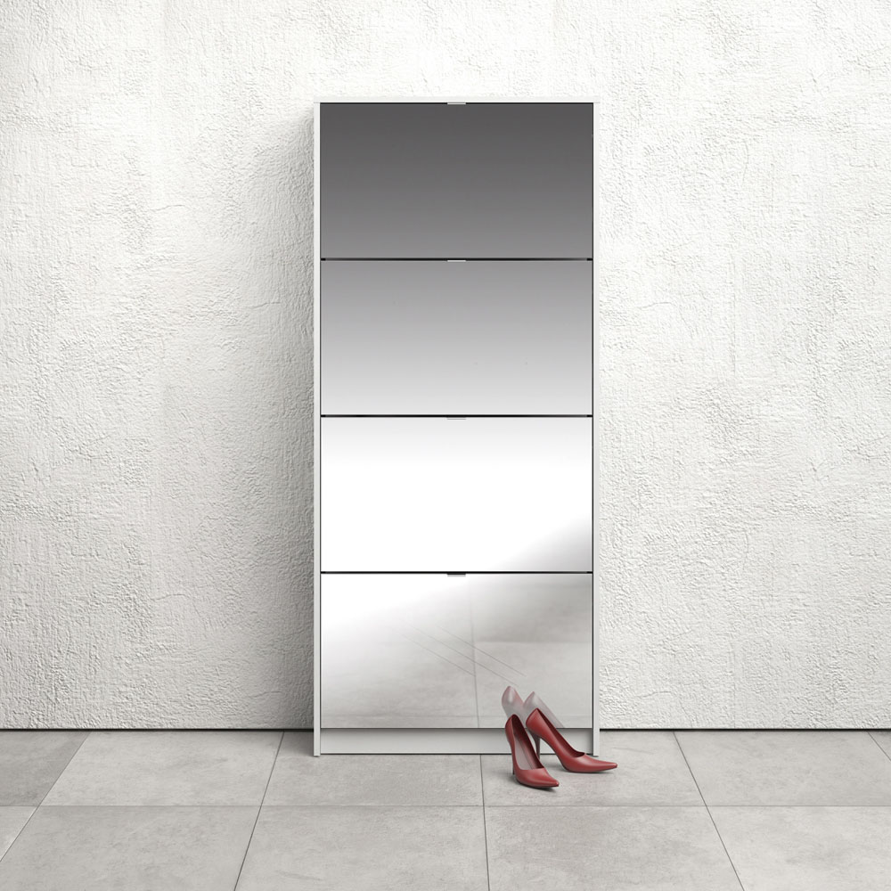 Florence Shoes 4 Flip Door Double Layer White Mirrored Shoe Storage Cabinet Image 7
