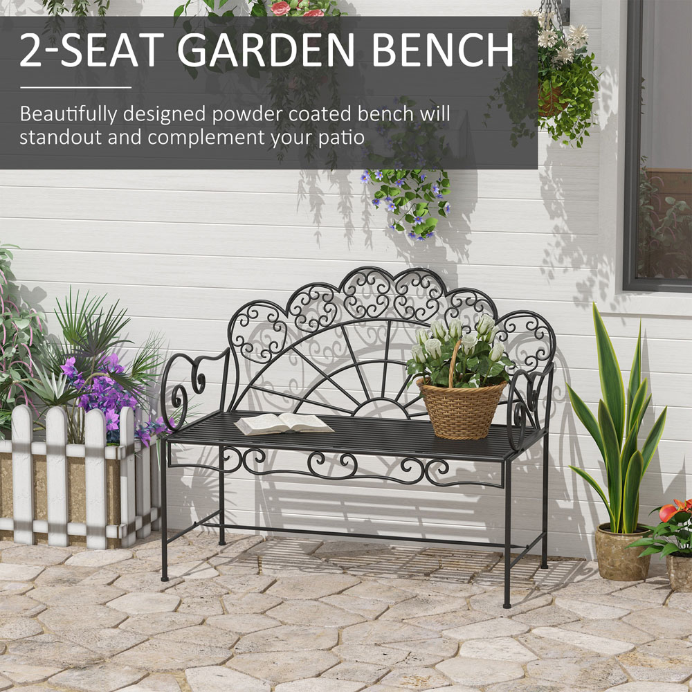 Outsunny 2 Seater Black Metal Garden Loveseat Bench Image 8
