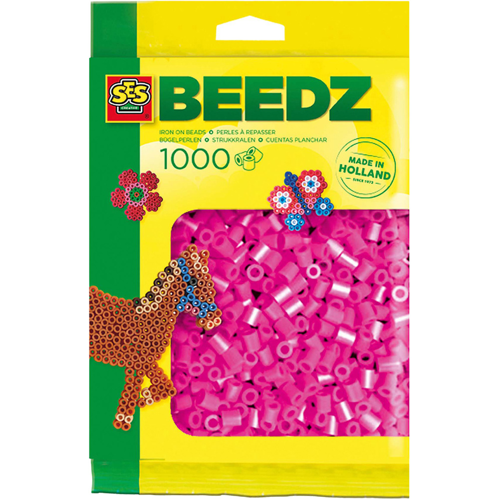 SES Creative Beedz Neon Pink Iron On Beads 1000 Piece Image 1