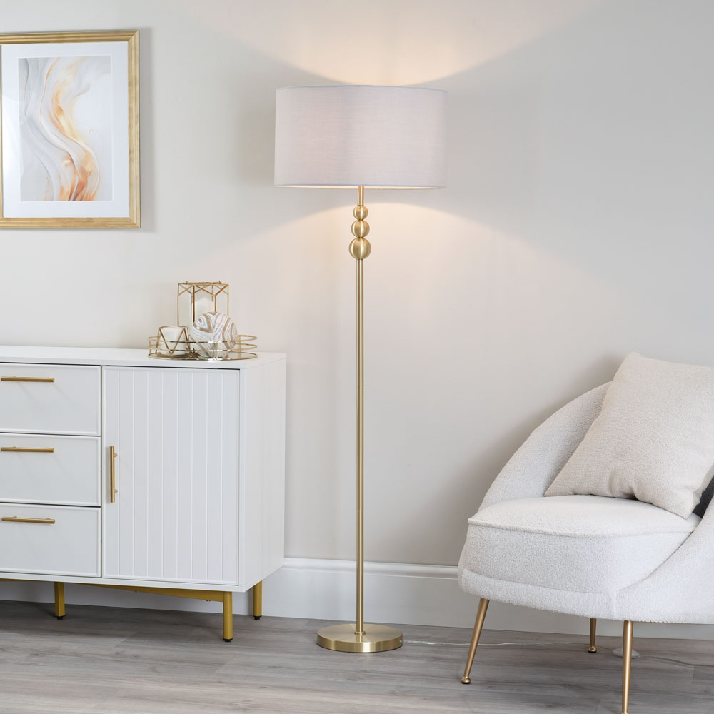 ValueLights Marissa Grey Shade Gold Ball LED Floor Lamp Image 2