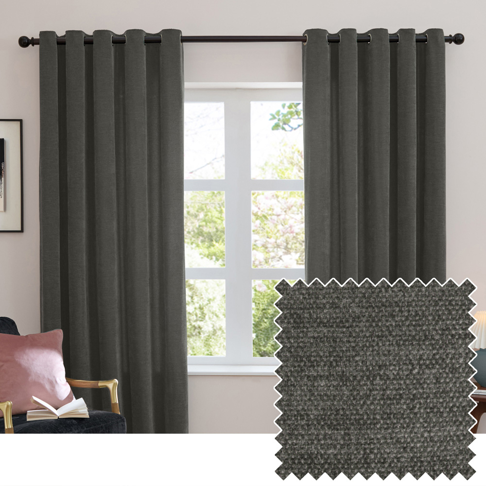 Furn Charcoal Soft Chenille Blackout Eyelet Curtains 229 x 229cm Image 6