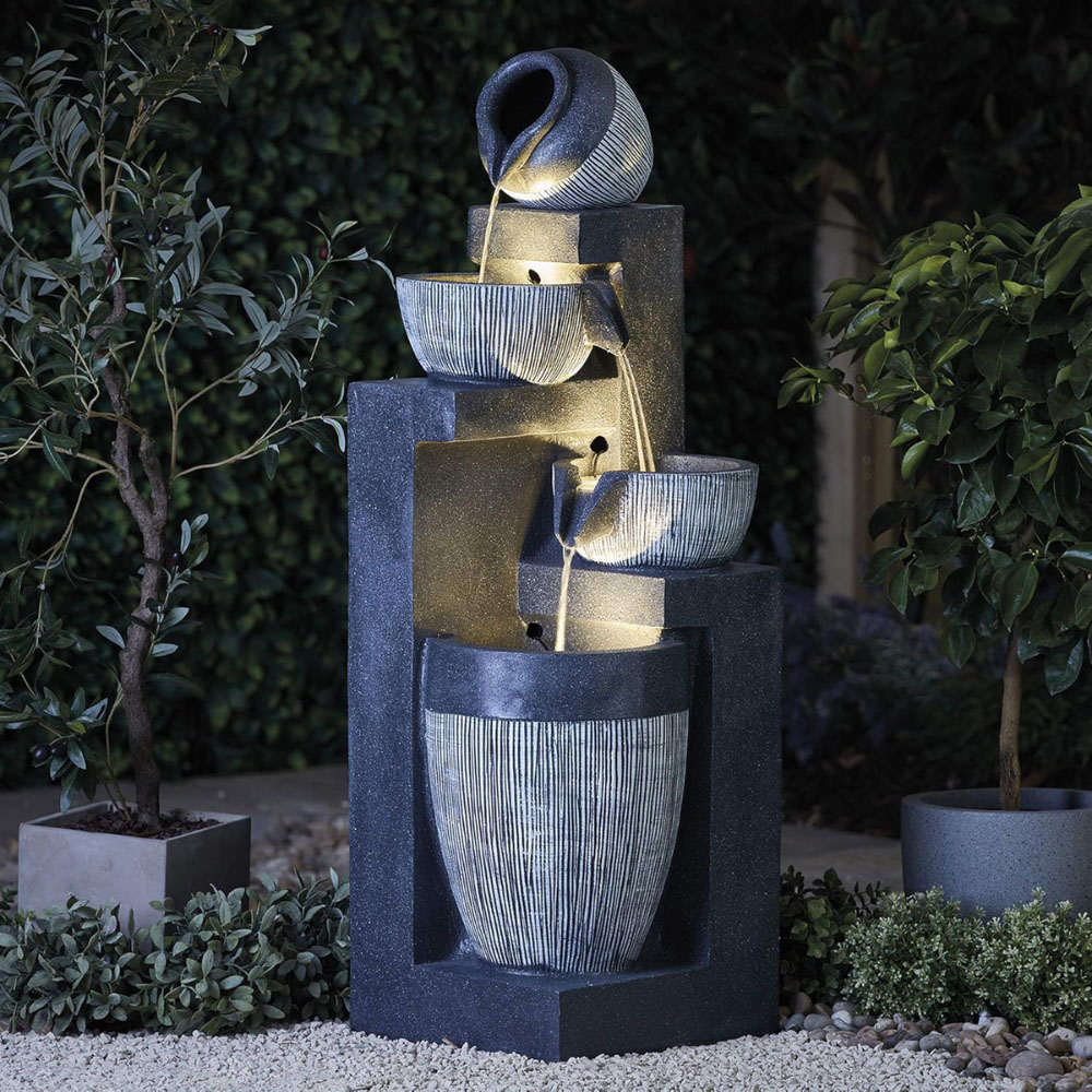 Serenity 4-Tier Cascading Bowls and Jars Mains Powered LED Water Feature Image 2