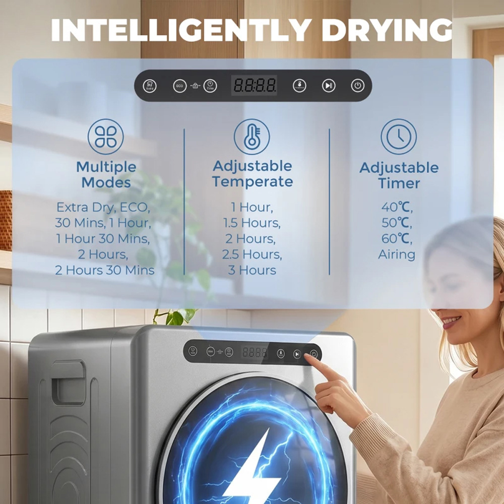 HOMCOM Silver Tone Portable Vented Tumble Dryer Machine with Timer 5kg 1000W Image 7