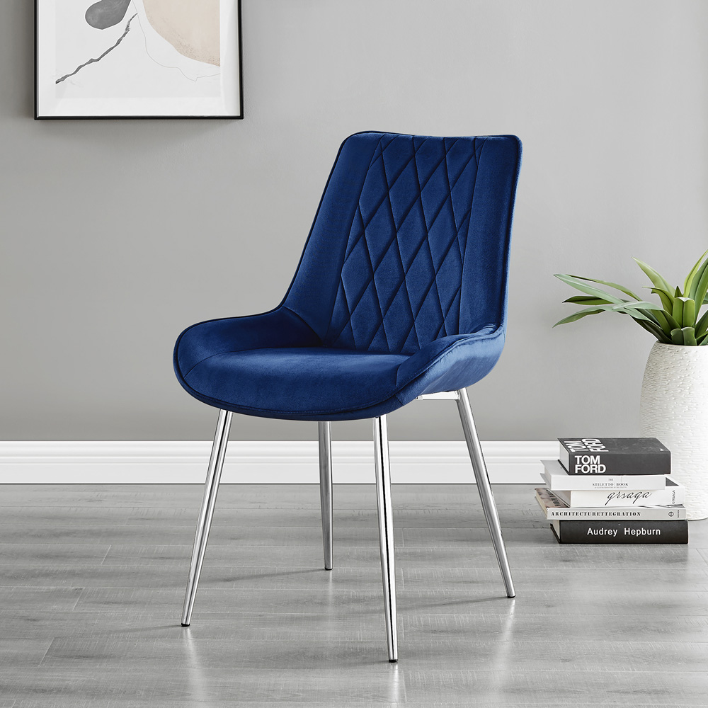 Furniturebox Copeland Cesano Marble Effect 2 Seater Dining Set White Navy and Chrome Image 3