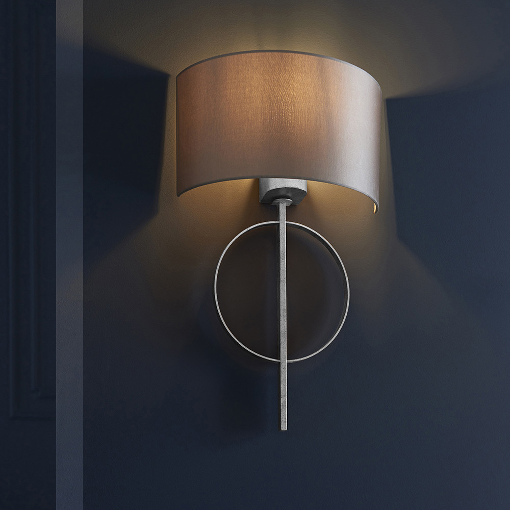 Merano Trento Antique Silver and Mink Satin Fabric Wall Lamp Image 3