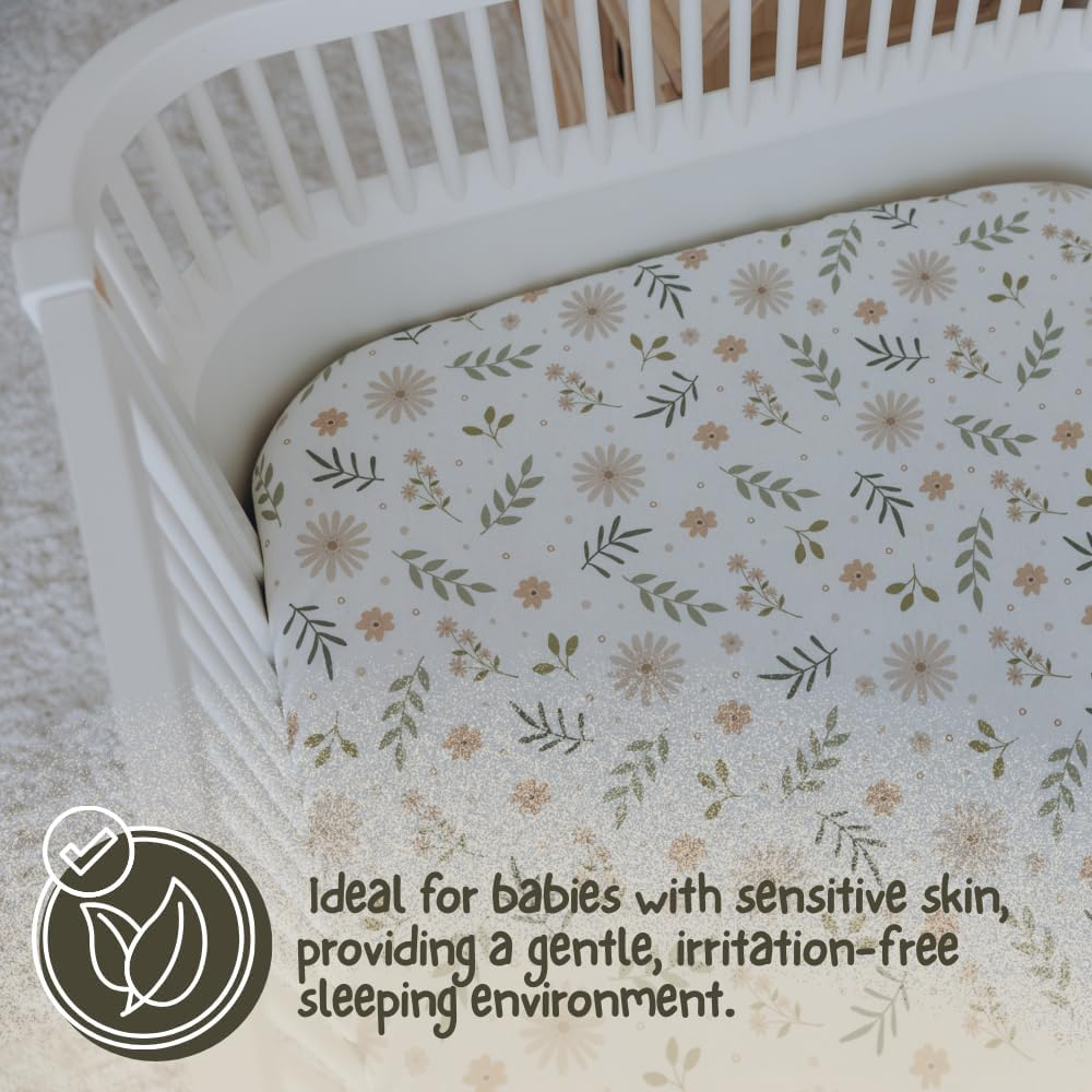 MHG Living Plants and Green Jersey Cotton Fitted Cot Bed Sheet 120 x 60cm 2 Pack Image 6
