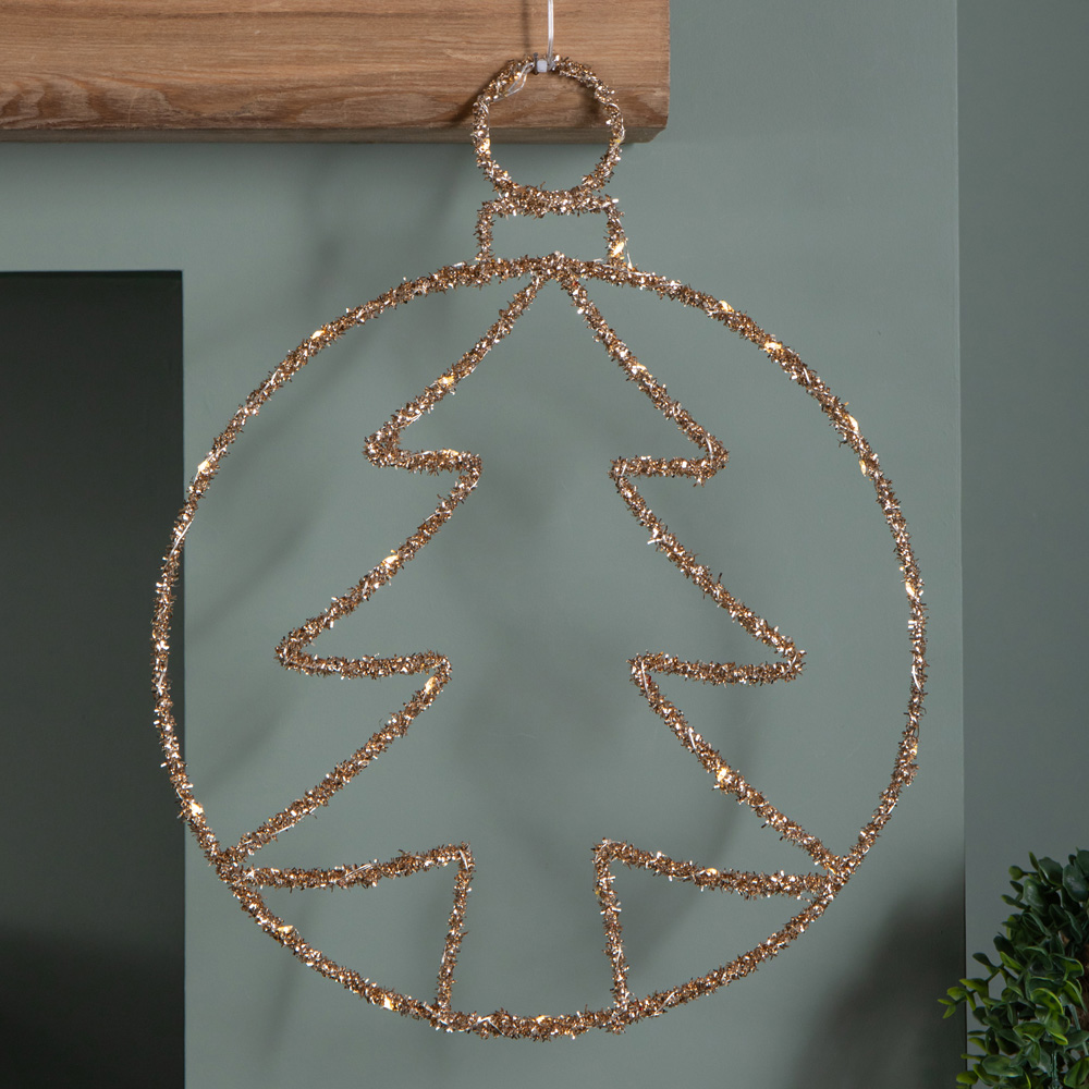 Samuel Alexander Warm White Twinkling LED Light Up Gold Tree Ball Hanging Christmas Decoration Image 1