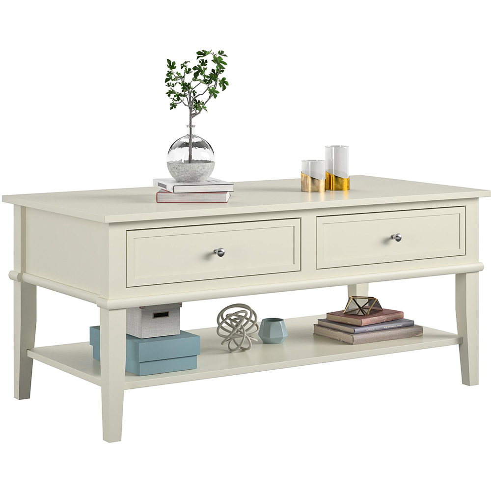 Dorel Franklin 2 Drawer Single Shelf Off White Coffee Table Image 4