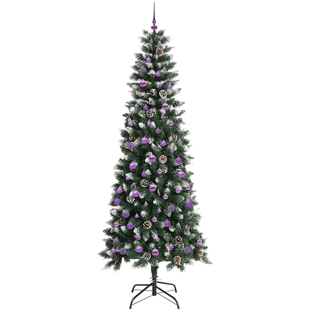 vidaXL Pre-Lit Lilac Baubles Green Artificial Snow Tipped Christmas Tree 8ft Image 4