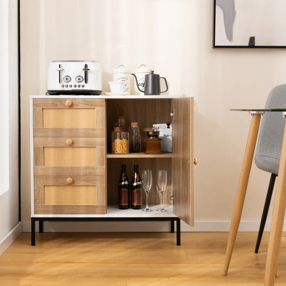 Costway Single Door 3 Drawer White Rattan Cabinet Image 3