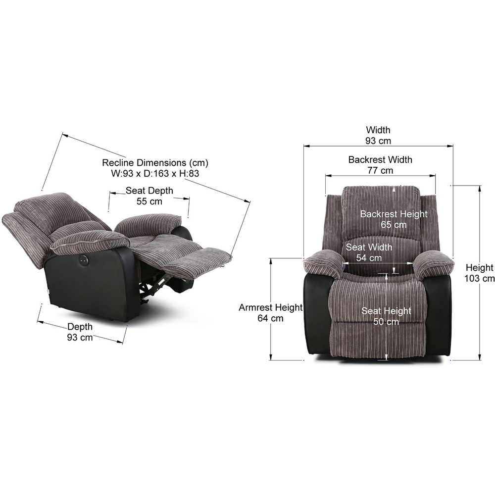 Furniture Online Postana Grey Jumbo Cord Manual Recliner Chair Image 9