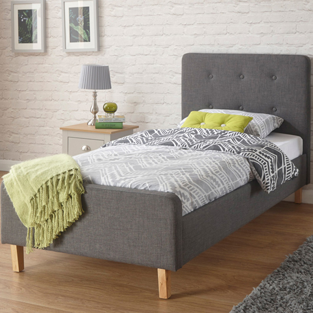 GFW Ashbourne Single Grey Fabric Bed Frame Image 1
