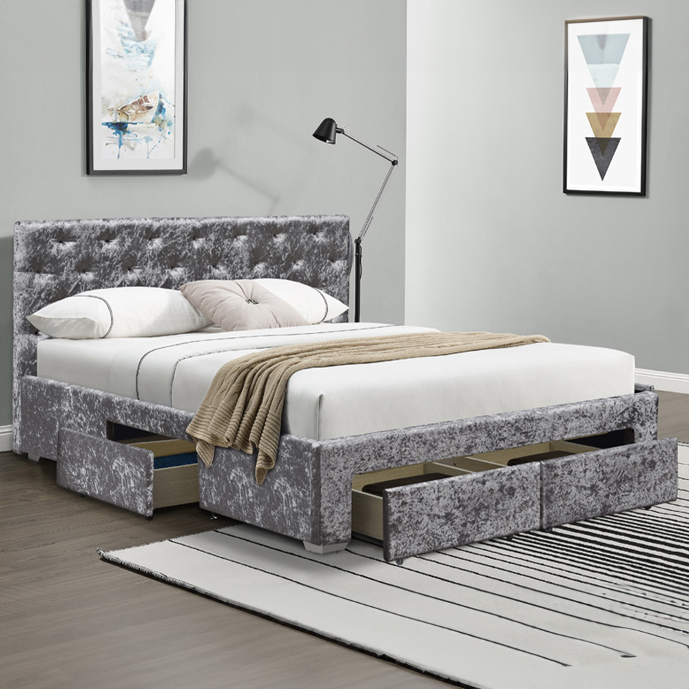 Brooklyn Silver Crushed Velvet 4 Piece Bedroom Furniture Set Image 2