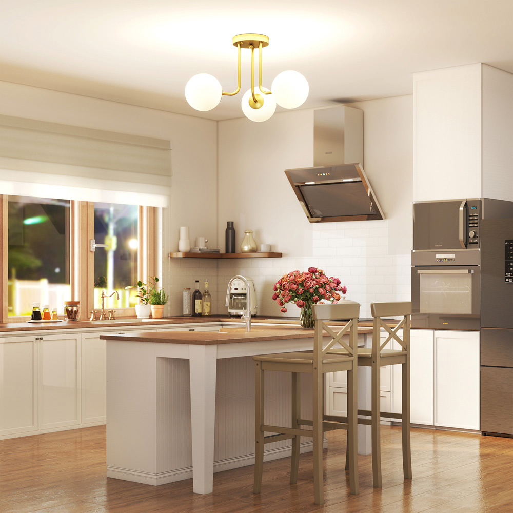 HOMCOM Gold Light Fixture with 3 Light Globe Shades Ceiling Light Image 3