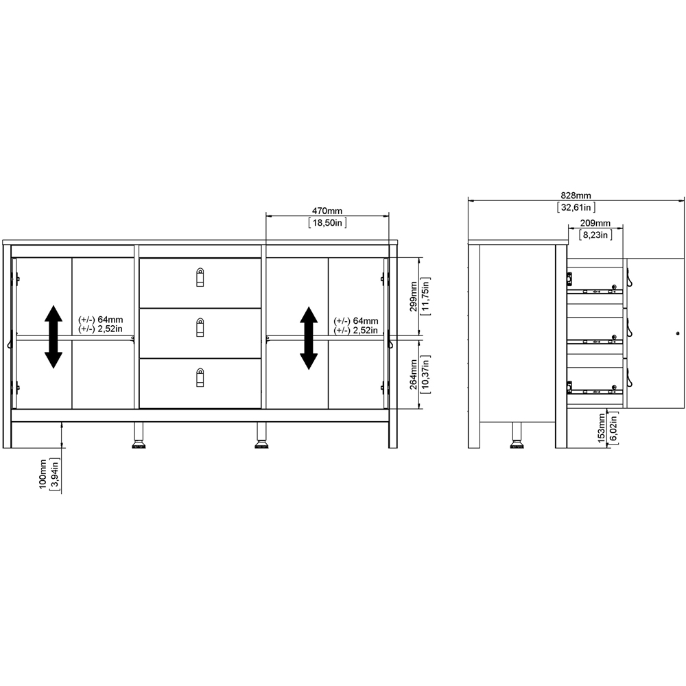 Florence Madrid 2 Door 3 Drawer Cashmere Sideboard Image 7