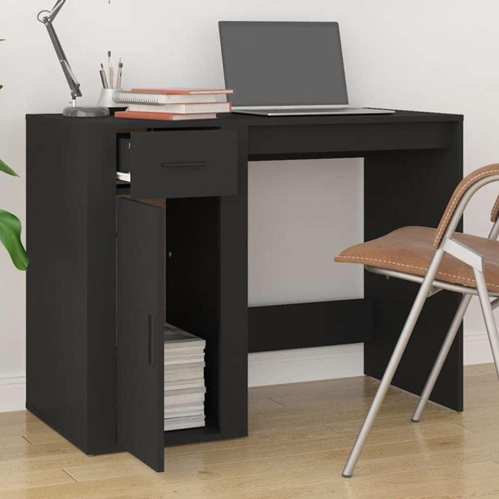 vidaXL Single Door Single Drawer Computer Desk Black Image 1