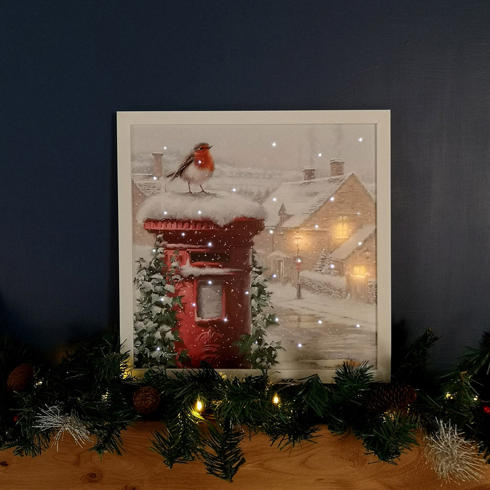 Samuel Alexander Robin and Postbox Christmas Light Up Wall Art 40 x 40cm Image 2